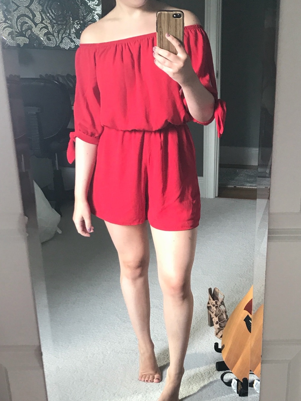 Simple Red Strapless Romper